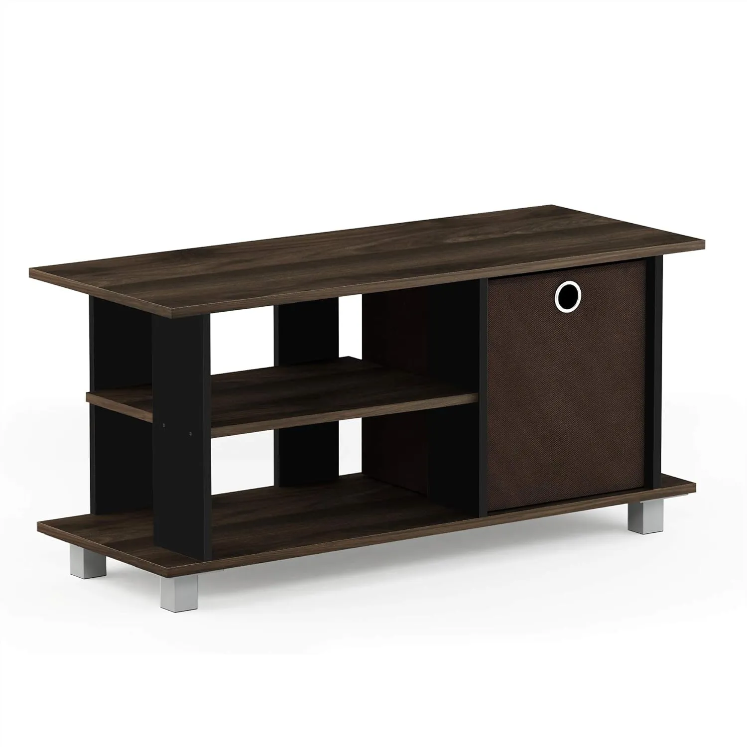FURINNO Simplistic Entertainment TV Stand with Storage Bin, Columbia Walnut/Dark Brown