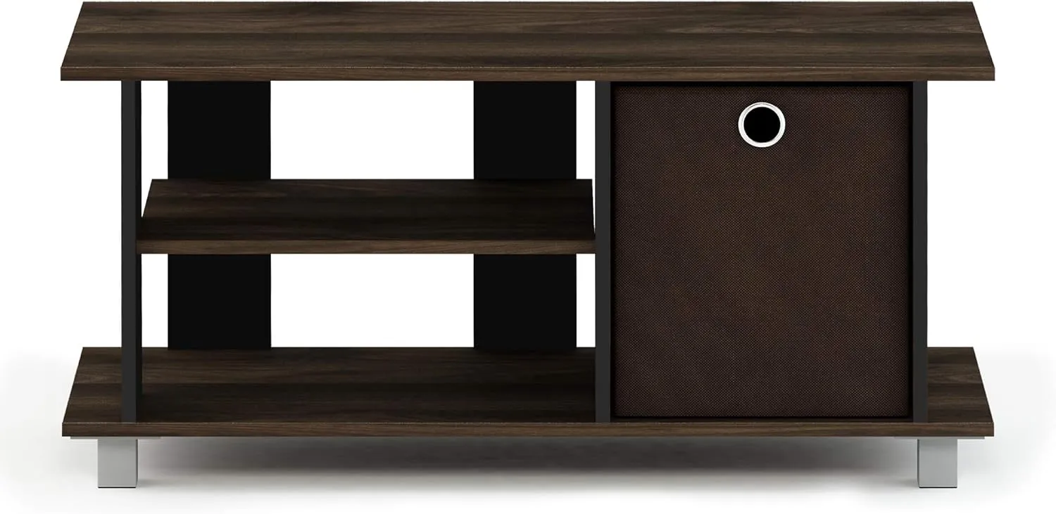 FURINNO Simplistic Entertainment TV Stand with Storage Bin, Columbia Walnut/Dark Brown