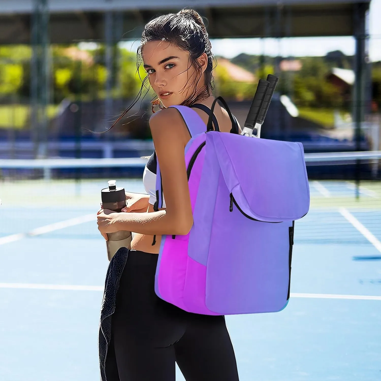 GAIGEO Teal Turquoise Glitter Sparkle Racket Bag, Multilayer Design Pickle Ball Bag, Sports and Daily Use
