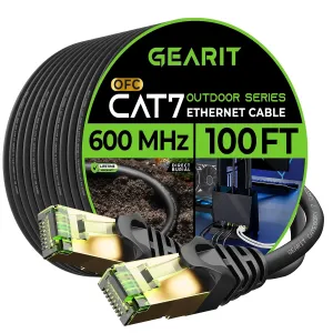 GEARit Cat7 Outdoor Ethernet Cable (100ft) SFTP Shielded Foil Twisted Pair, Pure Copper, LLDPE, Waterproof, Direct Burial, In-Ground, UV Resistant, POE, Network, LAN, Internet, Cat 7-100 Feet