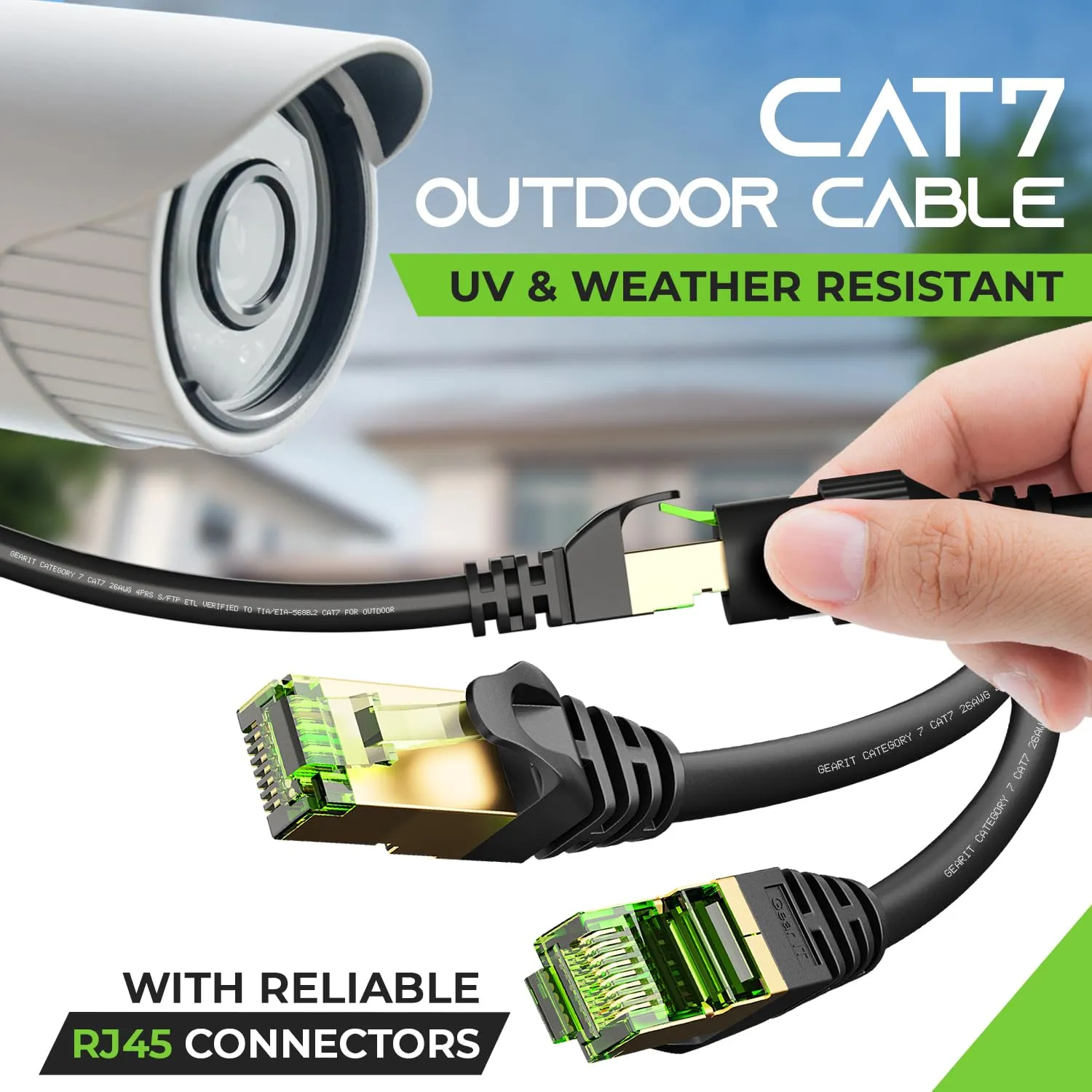 GEARit Cat7 Outdoor Ethernet Cable (100ft) SFTP Shielded Foil Twisted Pair, Pure Copper, LLDPE, Waterproof, Direct Burial, In-Ground, UV Resistant, POE, Network, LAN, Internet, Cat 7-100 Feet