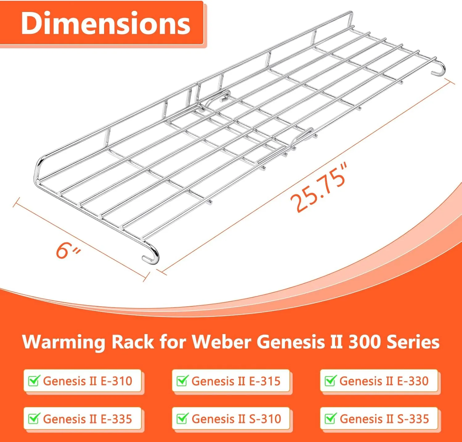 Genesis II Grill Rack for Weber Genesis II 300 Series, Grill Parts for Weber Genesis ii E-310, II E-315, II E330, II E335, II S310, II S335 Grills, Foldable Stainless Steel Replacement Parts for 66044