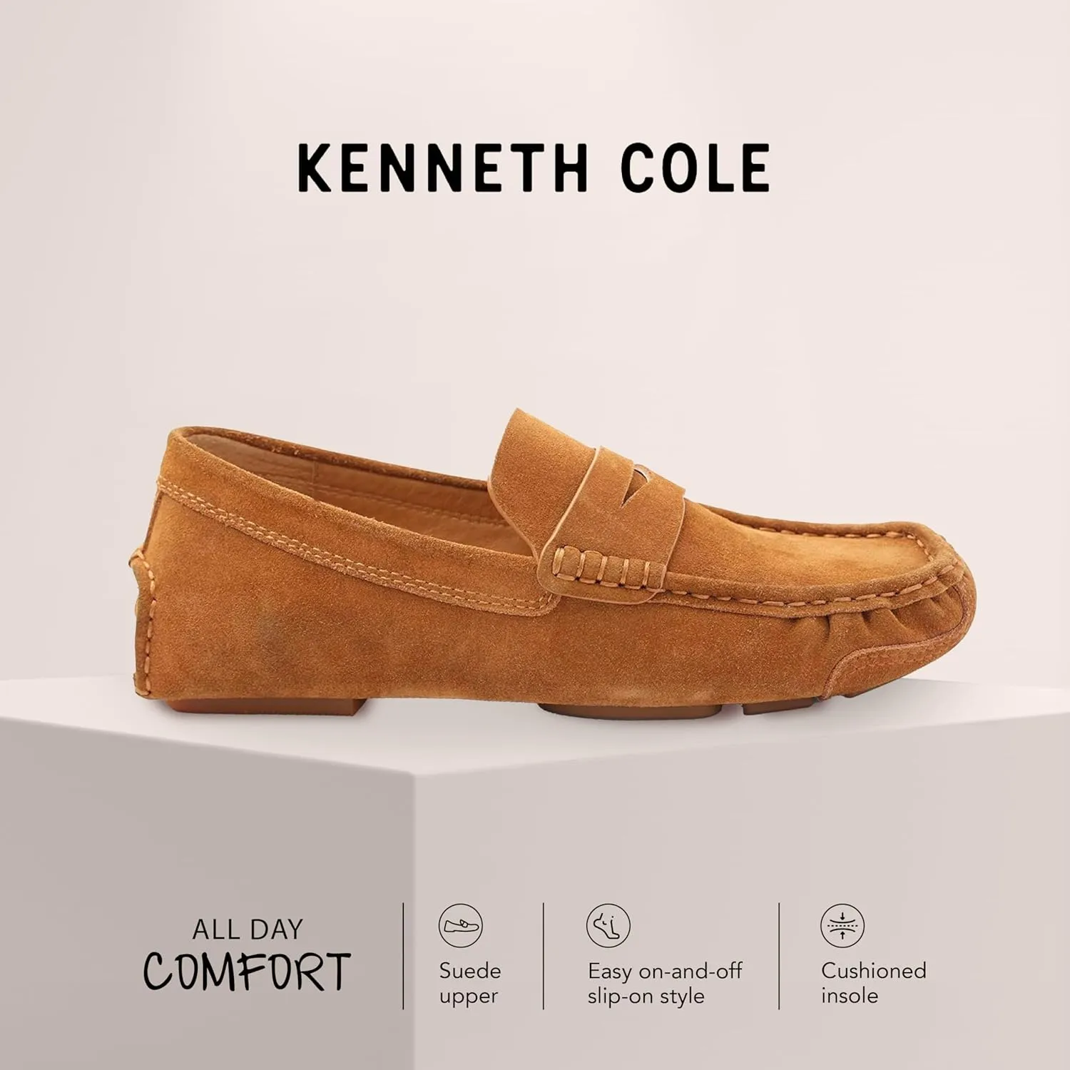 Gentle Souls by Kenneth Cole Men's Mateo Driver Soft Suede Penny Loafer, Built-in Arch Support