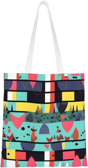 Geometric patterns Pattern Double Sided Canvas Tote Bag, Reusable Grocery Shopping Bag, Carry or Shoulder ï¼Œ15x16.5 in