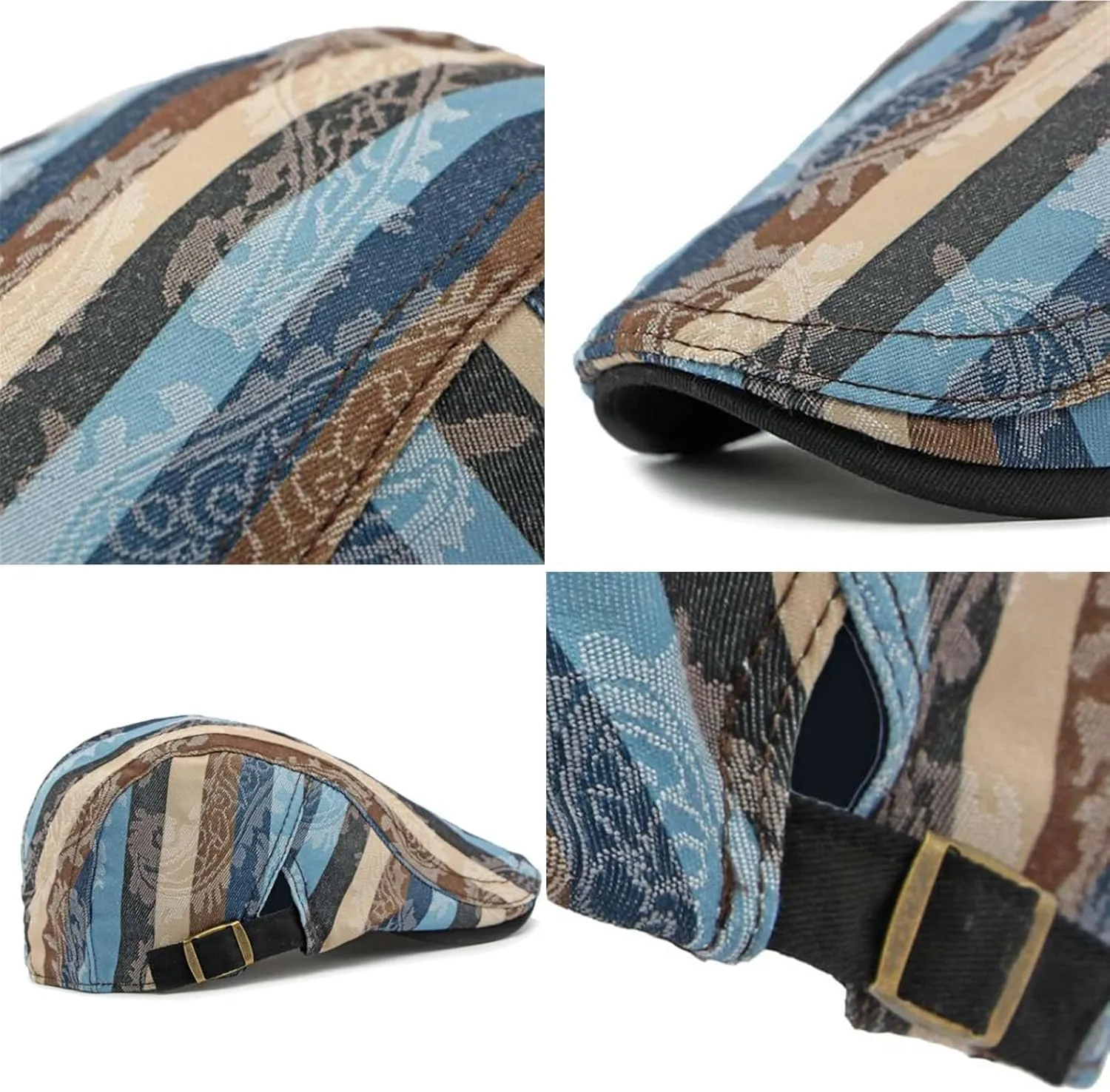 GIBZ Striped Flat Hat Newsboy Cap Retro Driving Hats Adjustable Ivy Caps for Men Women