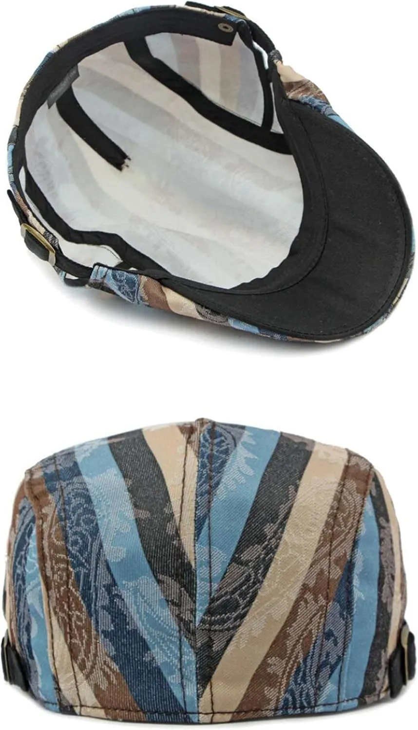 GIBZ Striped Flat Hat Newsboy Cap Retro Driving Hats Adjustable Ivy Caps for Men Women