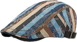 GIBZ Striped Flat Hat Newsboy Cap Retro Driving Hats Adjustable Ivy Caps for Men Women