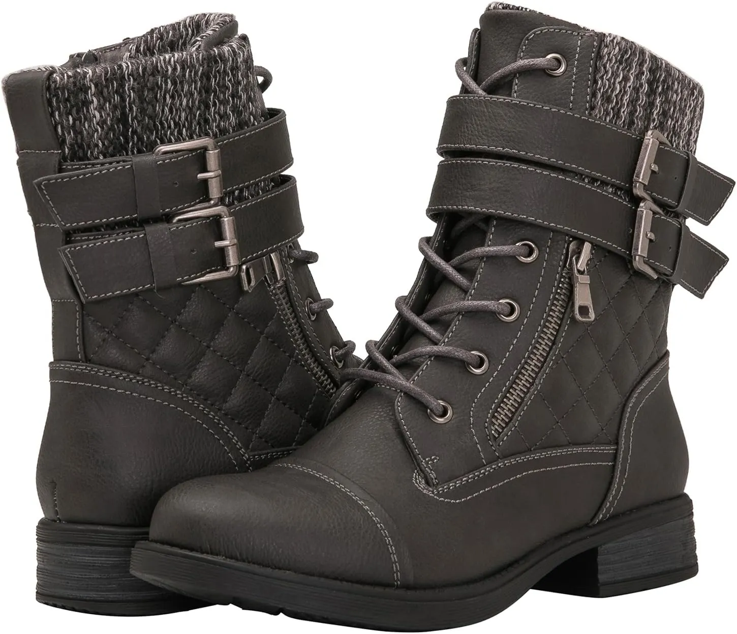 GLOBALWIN 1903 Women's Fashion Low Heels Lace Up Ankle Boots Combat Boots For Women
