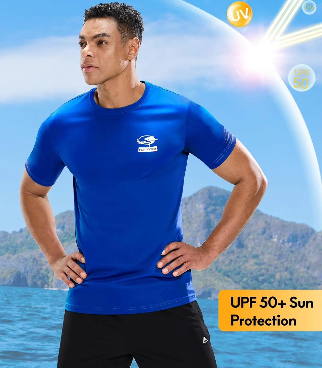 Haimont Men's UPF 50  Sun Protection Fishing Shirts Short Sleeve Quick Dry Swim T-Shirt UV Workout Athletic Tee Shirt