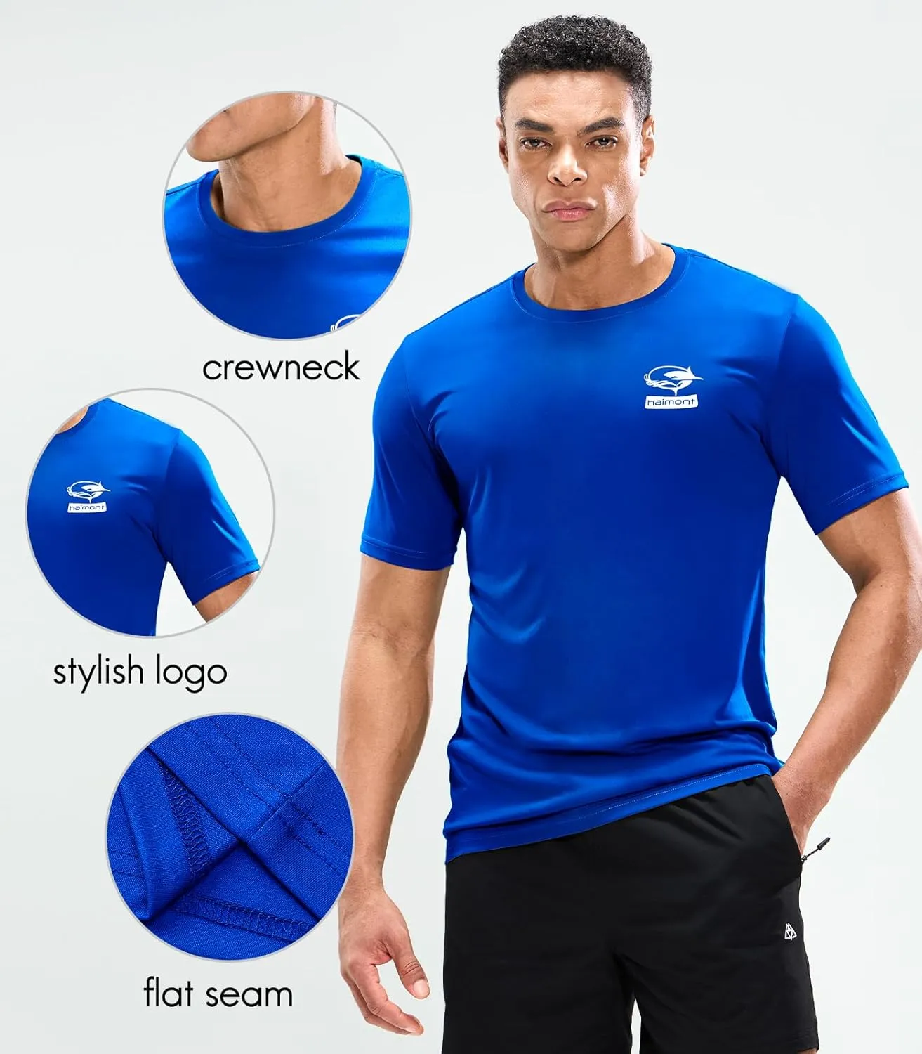 Haimont Men's UPF 50  Sun Protection Fishing Shirts Short Sleeve Quick Dry Swim T-Shirt UV Workout Athletic Tee Shirt
