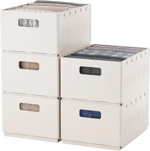 HAIXIN 5 Pack Plastic Closet Organizers, Stackable Storage Bins with Adjustable Dividers, Heavy Duty Washable Foldable with Handles, Space Saving Storage Basket (5 Pack)