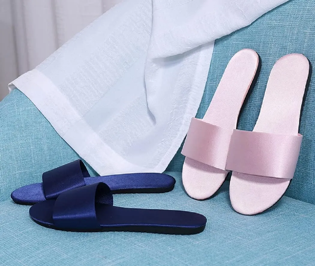 HANDKEI Women's Home Slippers Summer Satin Indoor Breathable Flat Sandals Slippers
