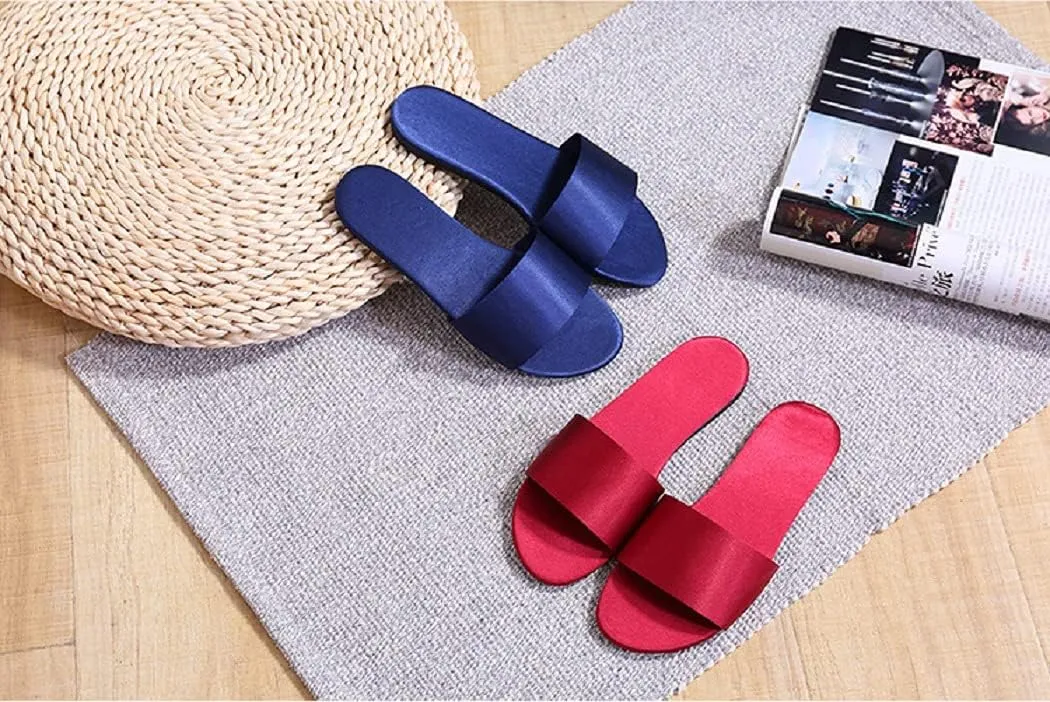 HANDKEI Women's Home Slippers Summer Satin Indoor Breathable Flat Sandals Slippers