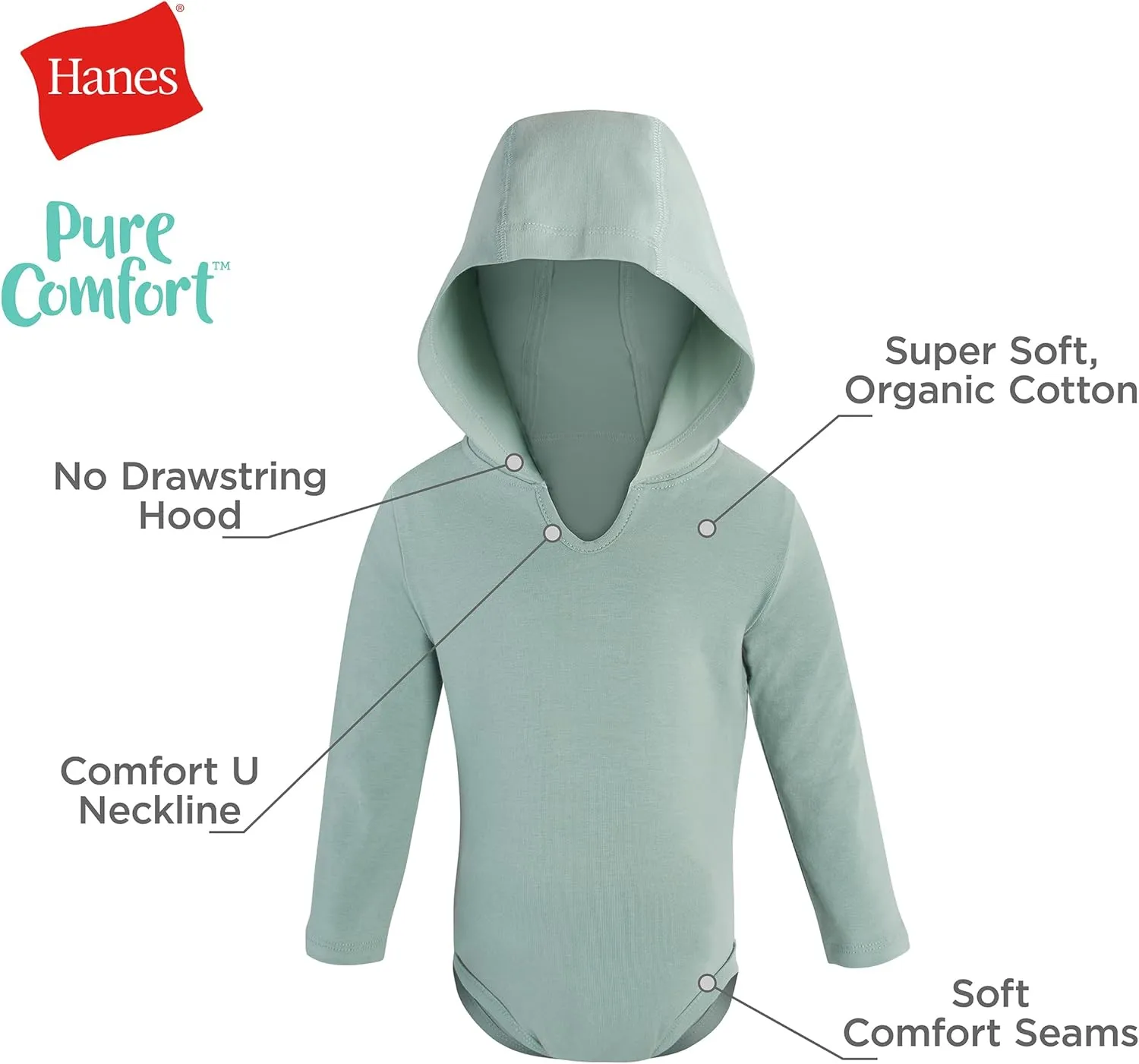 Hanes baby-girls Pure Comfort Long Sleeve Hoodie Bodysuits, Infant Bodysuits, Unisex, 3-pack