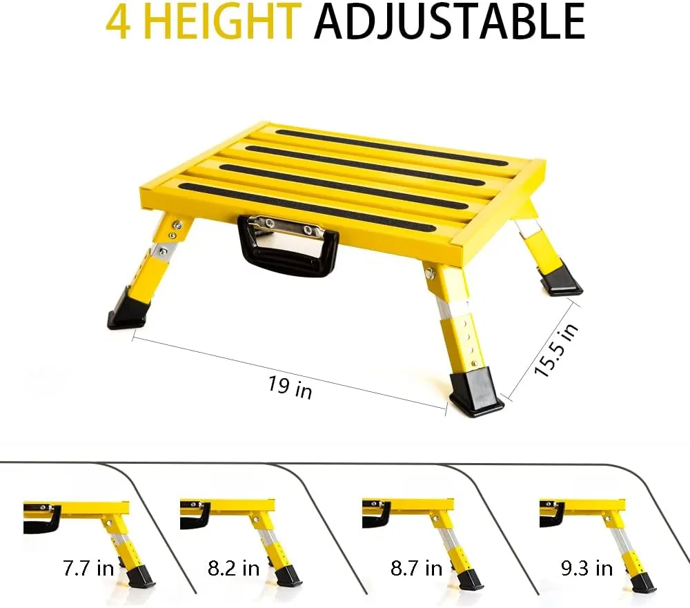 Homeon Wheels RV Steps Portable Foldable RV Steps Anti-Slip Surface with Handles Aluminum Folding Safety Platform Adjustable Height Supports Up to 1000 lbs for Camping Travel Trailer Truck
