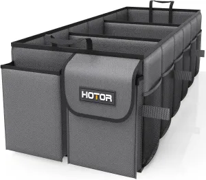 HOTOR Foldable Trunk Organizer - SUV & Sedan Compatible, 3 Compartments, Grey, 31.9"12.6"10.6" Sturdy Car Organization for Accessories, Tools, Sundries