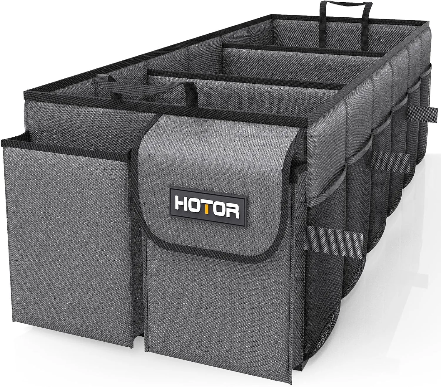 HOTOR Foldable Trunk Organizer - SUV & Sedan Compatible, 3 Compartments, Grey, 31.9"12.6"10.6" Sturdy Car Organization for Accessories, Tools, Sundries
