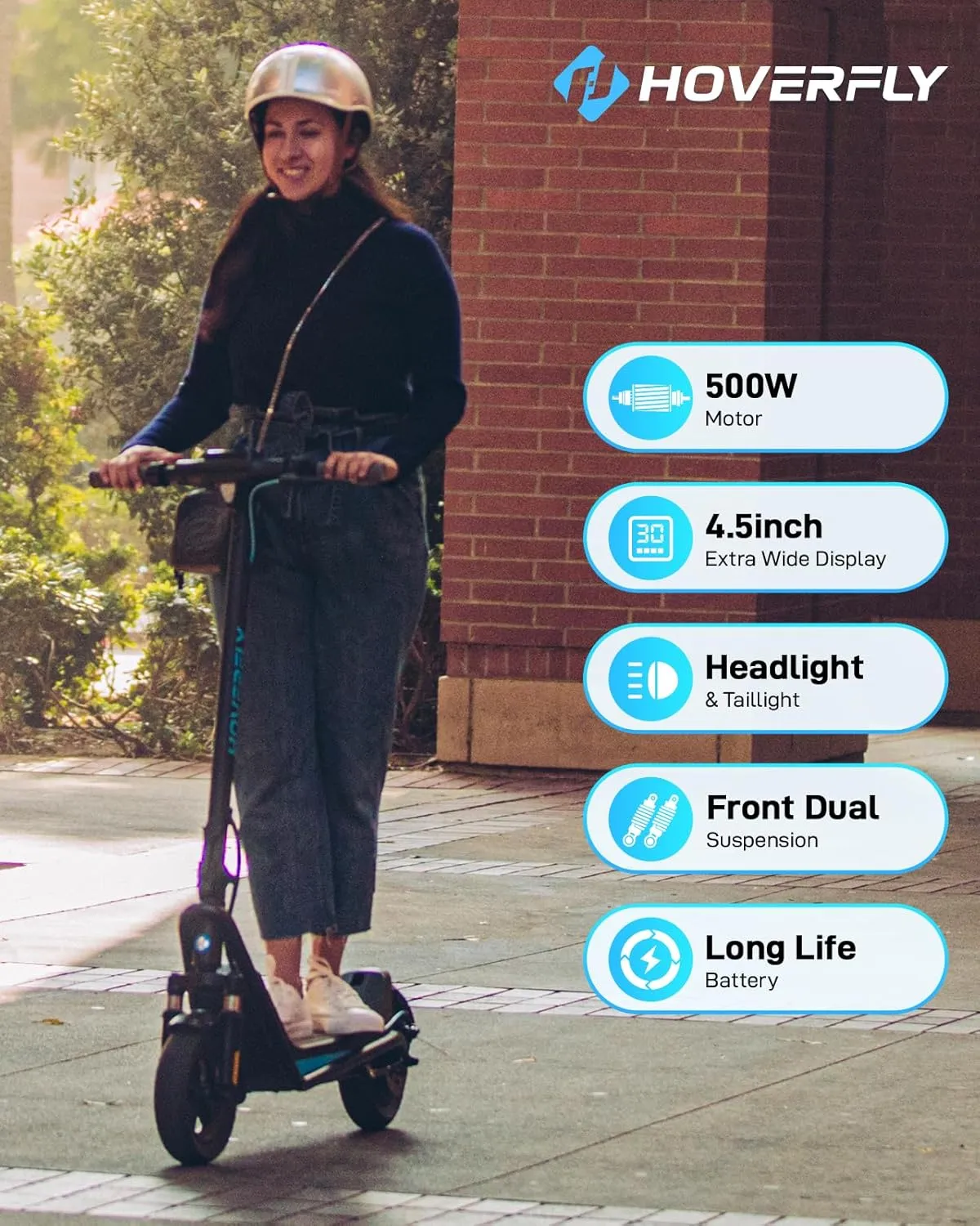 Hoverfly X3/X5 Electric Scooter for Adults, 18/25 Mile Range, 20Mph Top Speed, 500W Motor, 10'' Solid Tire, with Double Suppression Electric Code Lock Walk Assist Mode, Foldable Commuting E Scooter