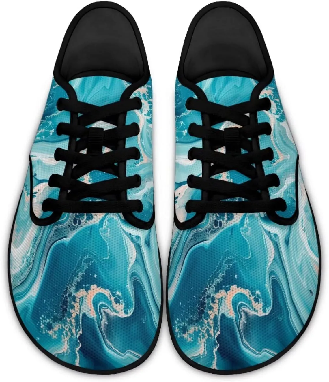 Howilath Marble Print Women Barefoot Shoes Lace-up Flat Shoes with Anti-Slip Sole Breathable Casual Sport Shoes