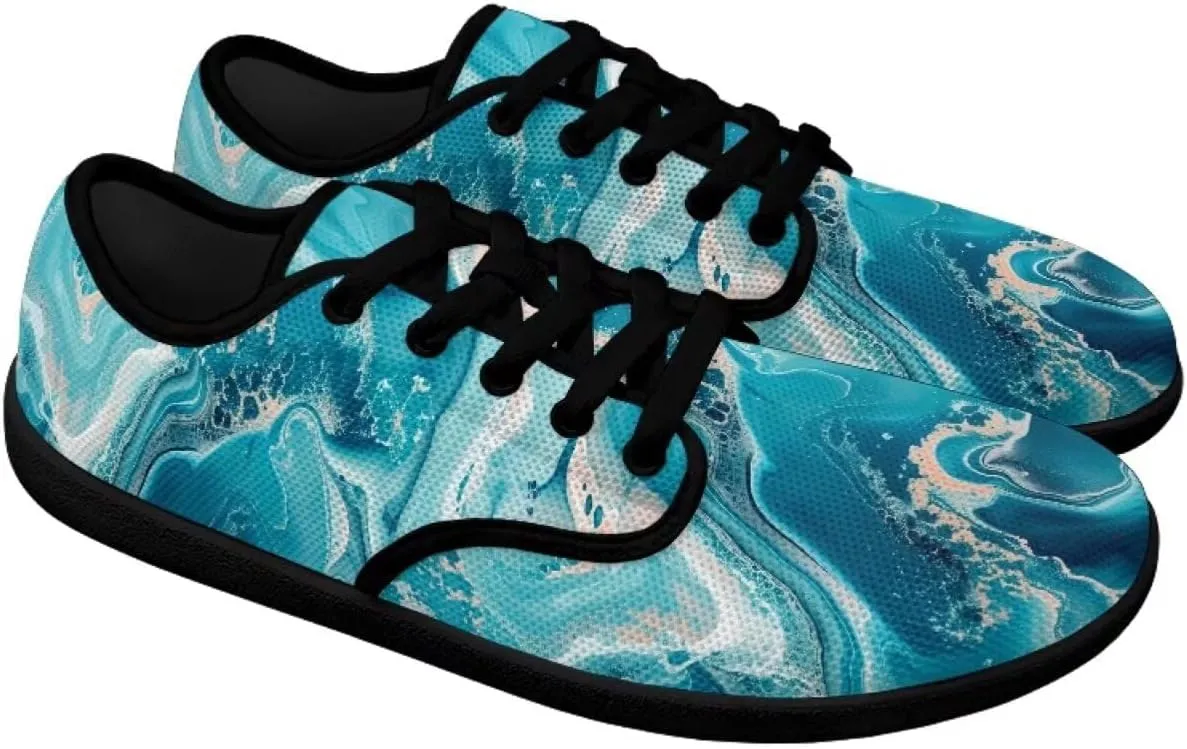 Howilath Marble Print Women Barefoot Shoes Lace-up Flat Shoes with Anti-Slip Sole Breathable Casual Sport Shoes