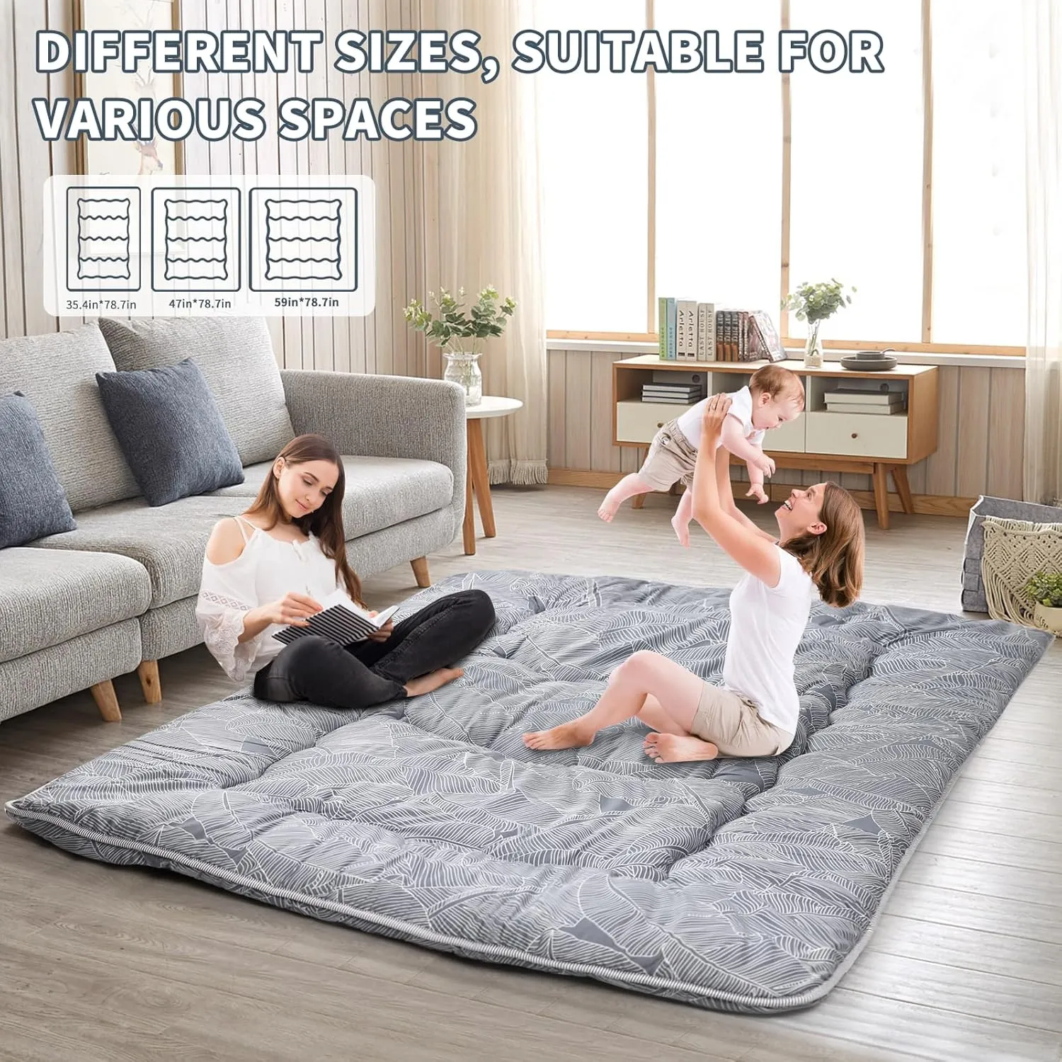 Japanese Floor Mattress,4" Thicken Japanese Floor Sleeping Pad Foldable,Futon Mattress Suitable for Camping and Guest Room (Grey, Twin (80" x 36"))
