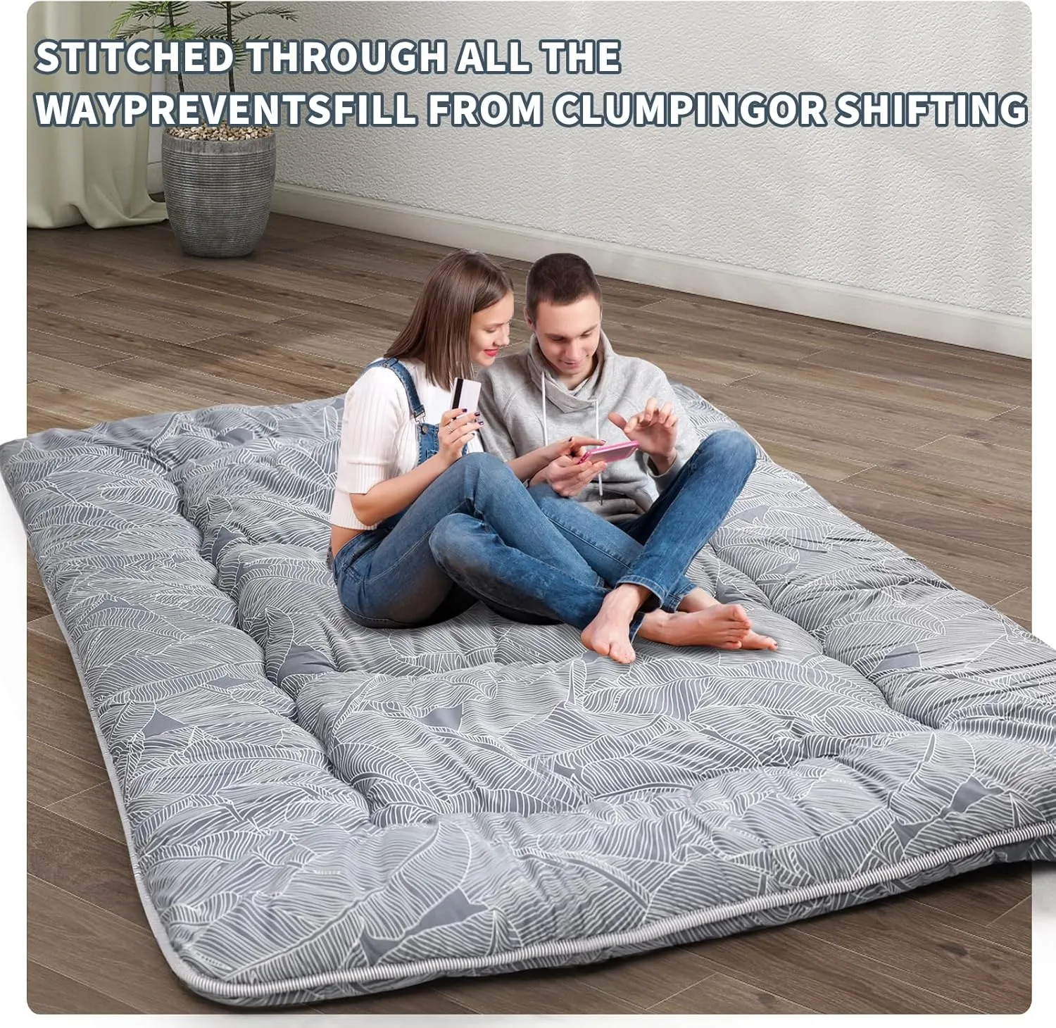 Japanese Floor Mattress,4" Thicken Japanese Floor Sleeping Pad Foldable,Futon Mattress Suitable for Camping and Guest Room (Grey, Twin (80" x 36"))