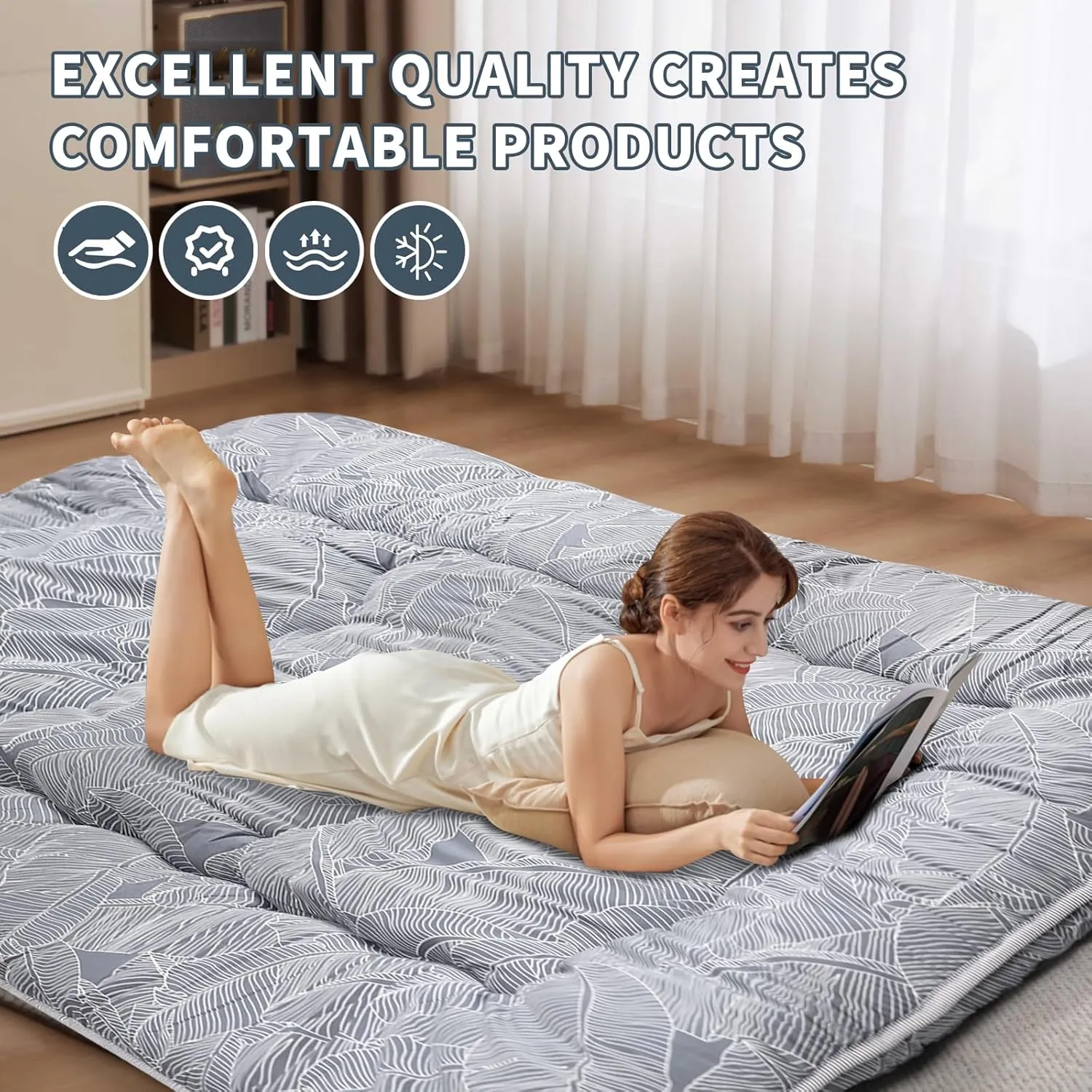 Japanese Floor Mattress,4" Thicken Japanese Floor Sleeping Pad Foldable,Futon Mattress Suitable for Camping and Guest Room (Grey, Twin (80" x 36"))