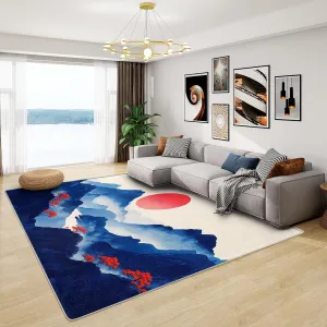 Japanese Rug - Japanese Rug 8x10, 8x10 ft Washable Non-Slip Stain Resistant Mountain Area Rug, Sunrise Landscape Carpet for Living Room, Bedroom, Japanese Home Decor & Gifts