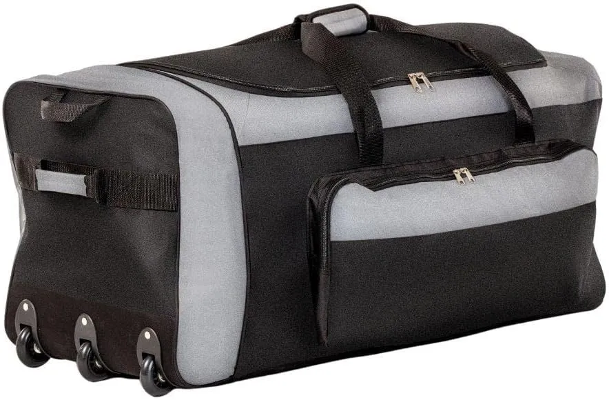 Jetstream Foldable 145L Duffle Bag with Triple Inline Wheels, Large Collapsible Duffel for Camping & Travel, Black Grey