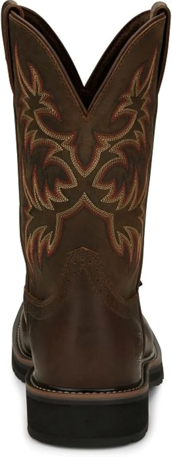 Justin Driller 11" Square Steel Toe Men's Boot, Durable Leather, Slip-Resistant, Comfort Cushioned Insole for Work Safety