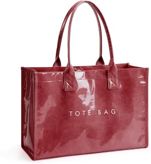 KALIDI PVC Tote Bag Women’s Kraft Paper Work Handbags Purses with Top Handle