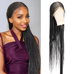 Kalyss 13x8 HD Lace Front Braided Wigs for Black Women Cornrow Braided Wigs Synthetic Hair Briaided Wigs Middle Parted Box Braid Wig with Baby Hair Natural Black 36"