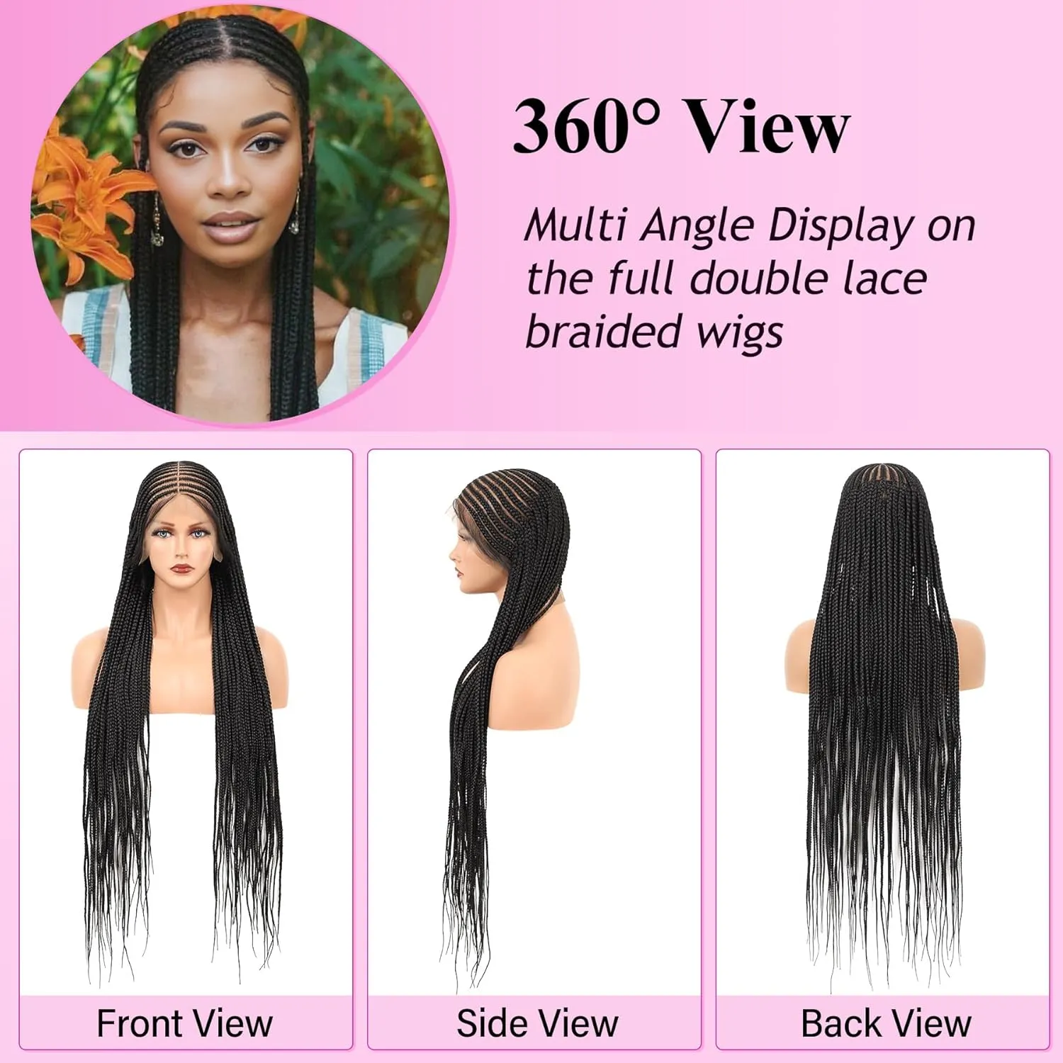 Kalyss 13x8 HD Lace Front Braided Wigs for Black Women Cornrow Braided Wigs Synthetic Hair Briaided Wigs Middle Parted Box Braid Wig with Baby Hair Natural Black 36"