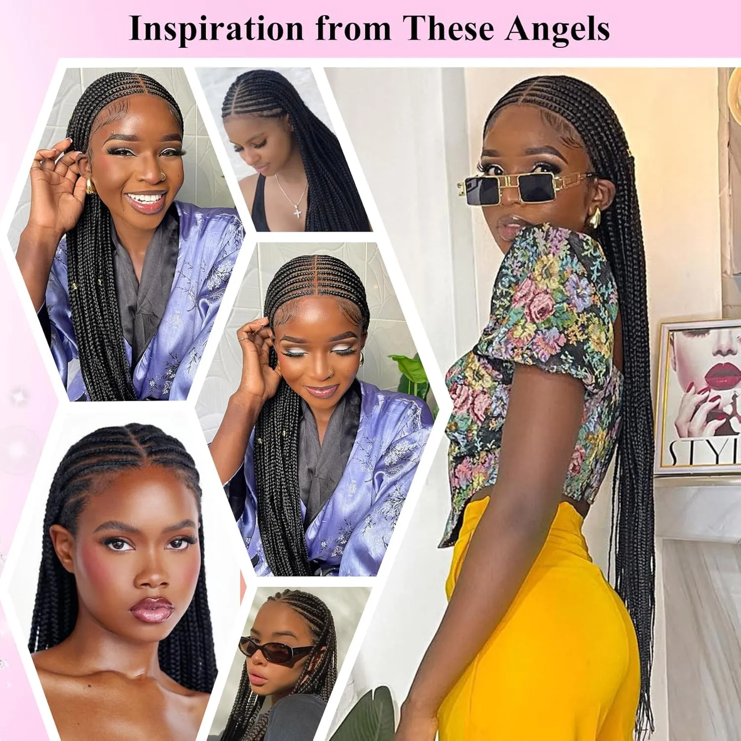 Kalyss 13x8 HD Lace Front Braided Wigs for Black Women Cornrow Braided Wigs Synthetic Hair Briaided Wigs Middle Parted Box Braid Wig with Baby Hair Natural Black 36"