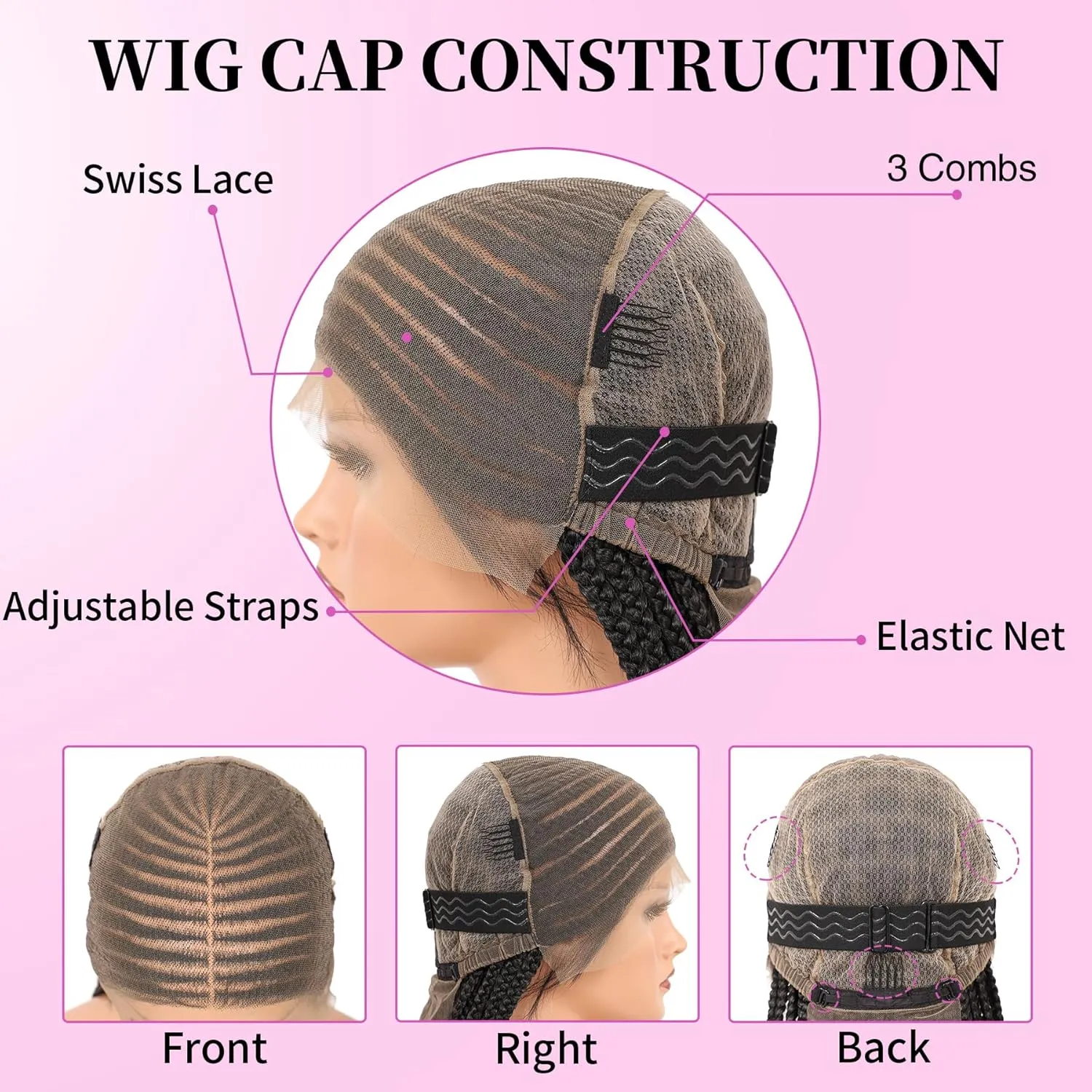 Kalyss 13x8 HD Lace Front Braided Wigs for Black Women Cornrow Braided Wigs Synthetic Hair Briaided Wigs Middle Parted Box Braid Wig with Baby Hair Natural Black 36"