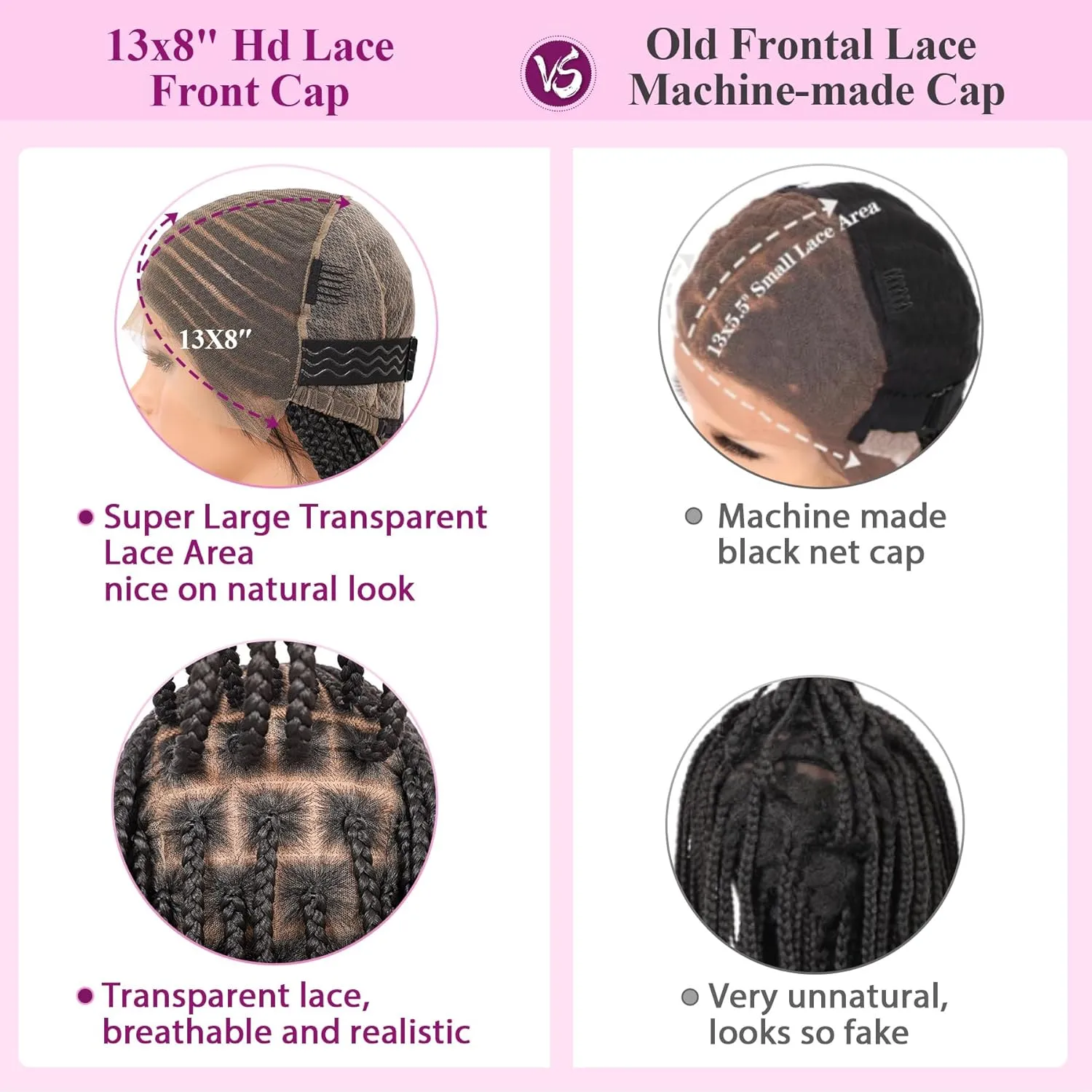 Kalyss 13x8 HD Lace Front Braided Wigs for Black Women Cornrow Braided Wigs Synthetic Hair Briaided Wigs Middle Parted Box Braid Wig with Baby Hair Natural Black 36"