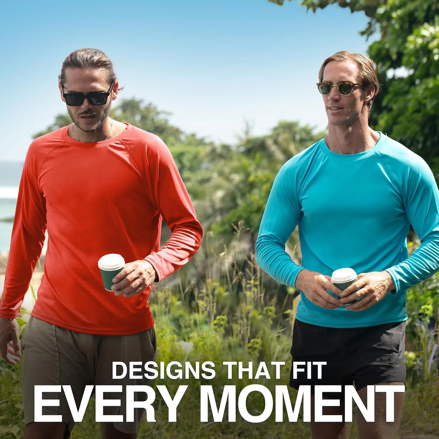 Kanu Surf Men's Rash Guard Long Sleeve Swim Shirts for Men SPF UPF 50 Sun Protection Fishing and Running Shirt