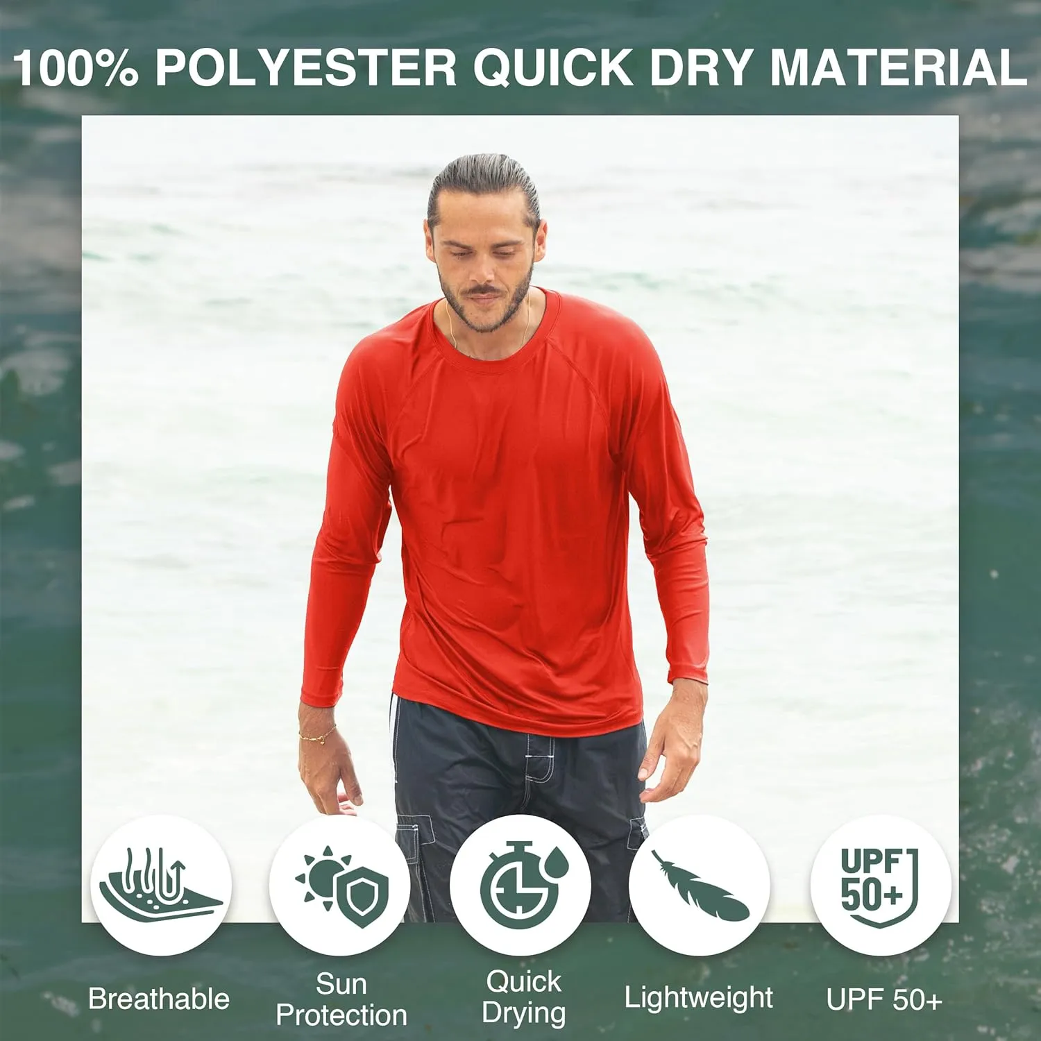Kanu Surf Men's Rash Guard Long Sleeve Swim Shirts for Men SPF UPF 50 Sun Protection Fishing and Running Shirt