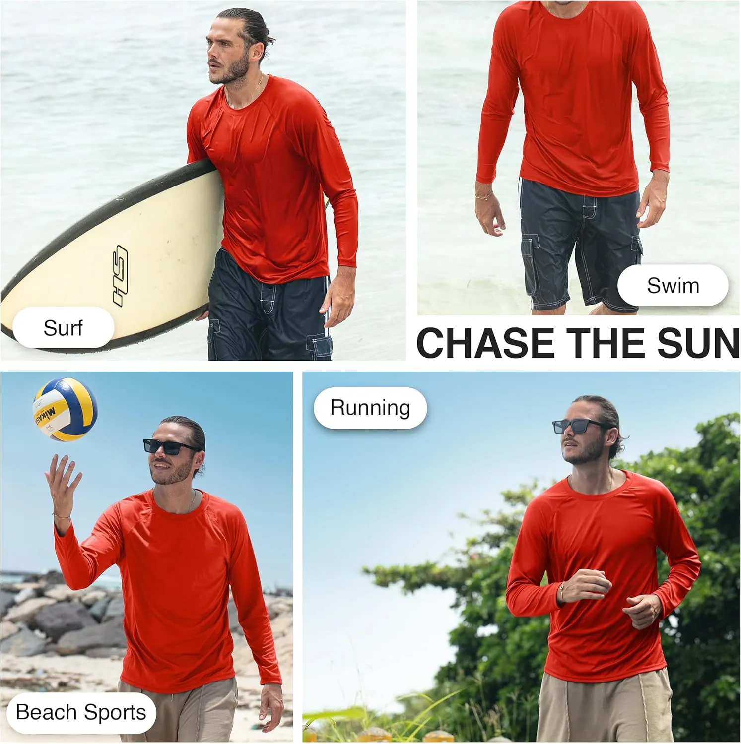 Kanu Surf Men's Rash Guard Long Sleeve Swim Shirts for Men SPF UPF 50 Sun Protection Fishing and Running Shirt