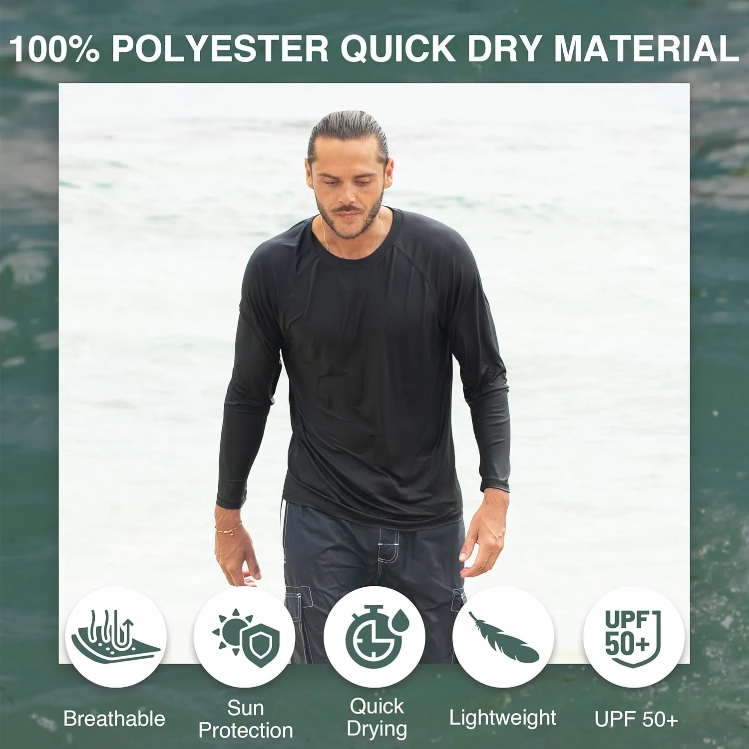 Kanu Surf Men's Rash Guard Long Sleeve Swim Shirts for Men SPF UPF 50 Sun Protection Fishing and Running Shirt