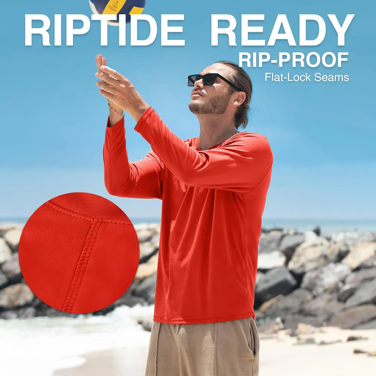 Kanu Surf Men's Rash Guard Long Sleeve Swim Shirts for Men SPF UPF 50 Sun Protection Fishing and Running Shirt