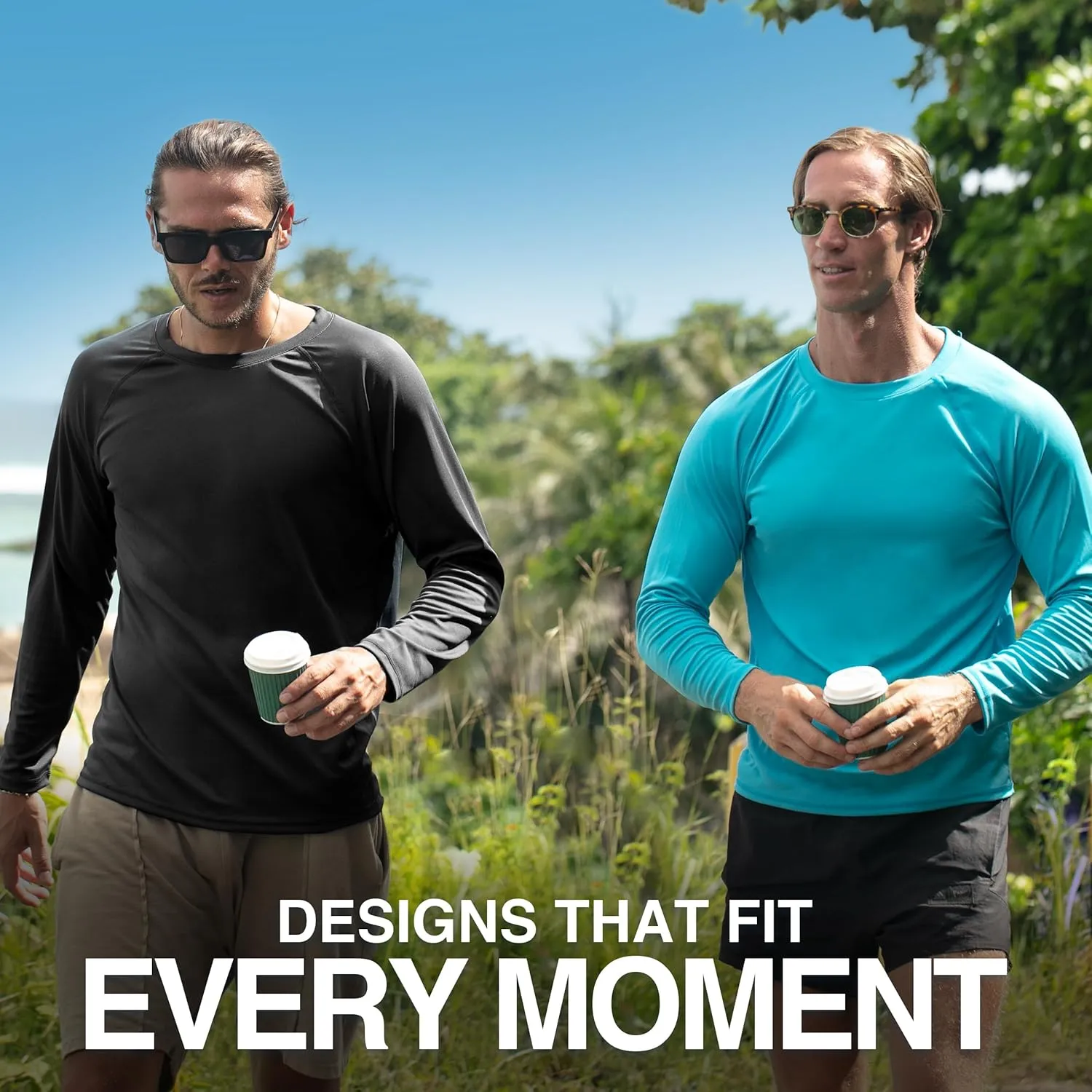 Kanu Surf Men's Rash Guard Long Sleeve Swim Shirts for Men SPF UPF 50 Sun Protection Fishing and Running Shirt