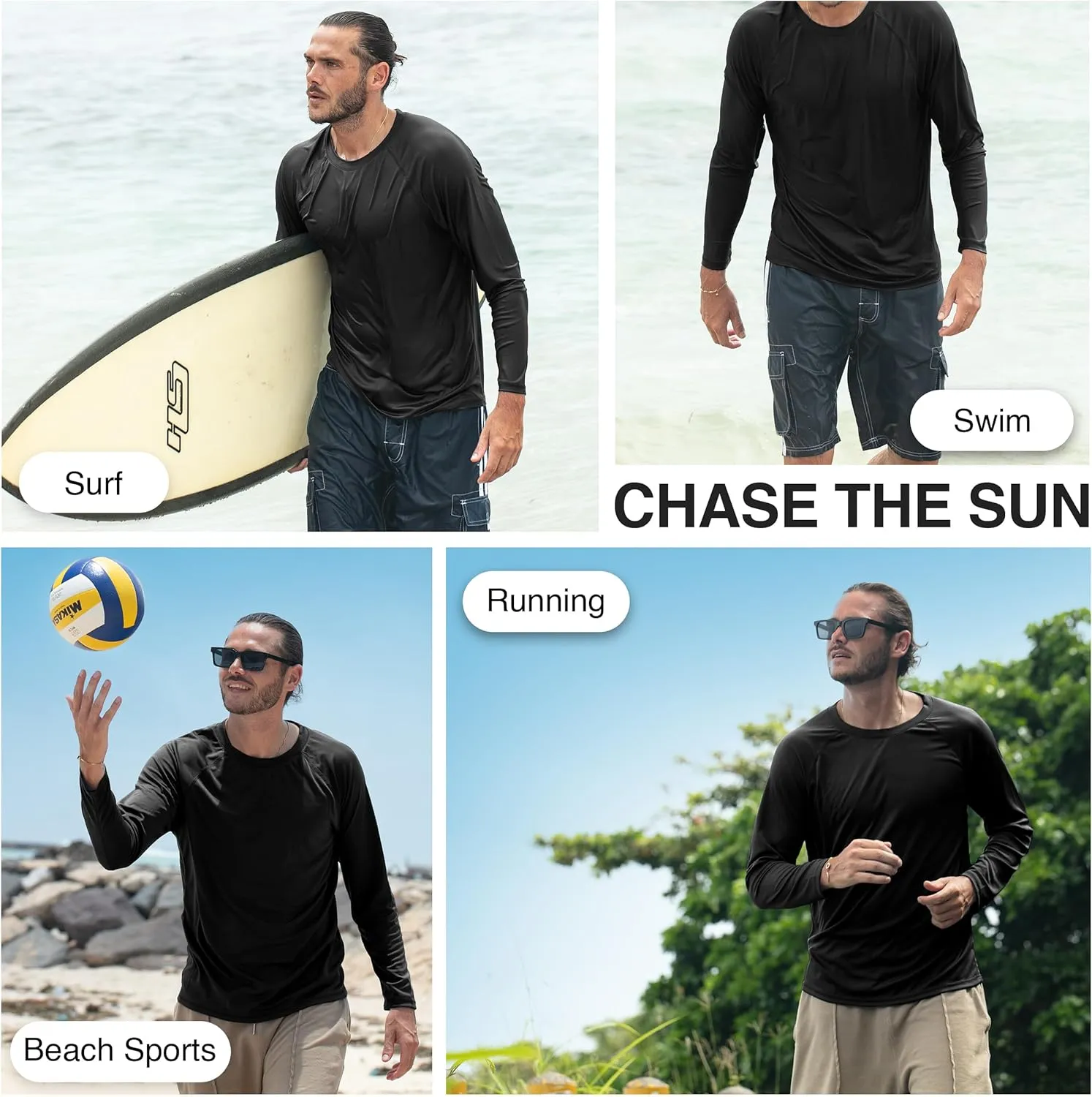 Kanu Surf Men's Rash Guard Long Sleeve Swim Shirts for Men SPF UPF 50 Sun Protection Fishing and Running Shirt