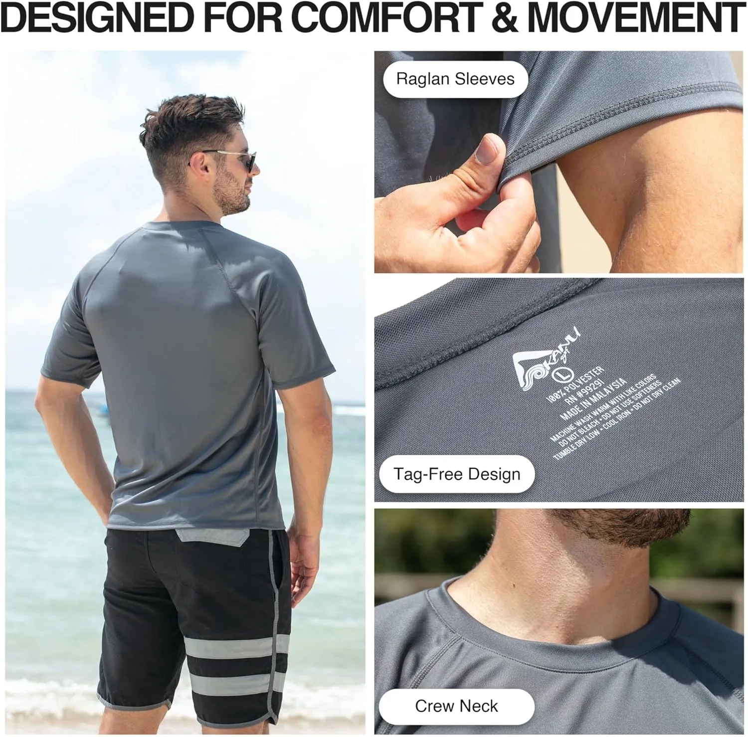 Kanu Surf Men's Short Sleeve UPF 50 Swim Shirt Rash Guard Sun Shirt (Regular & Extended Sizes)