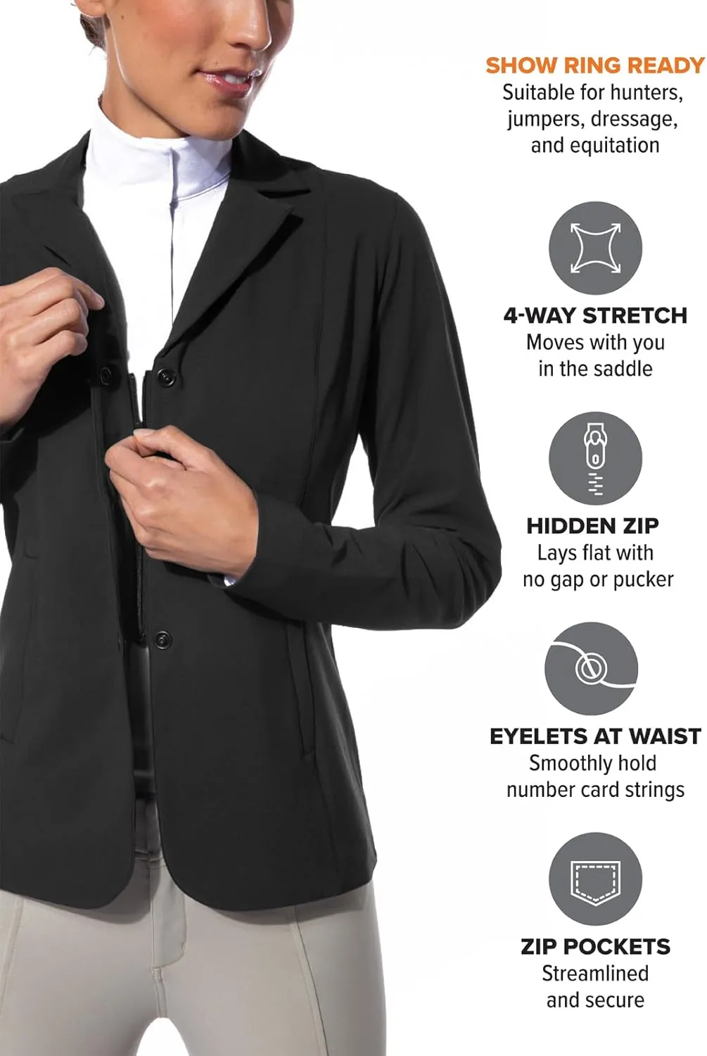 Kerrits Women's Equestrian Stretch Competitor Coat – 4-Snap, Lightweight English Horse Show Jacket, Machine Wash
