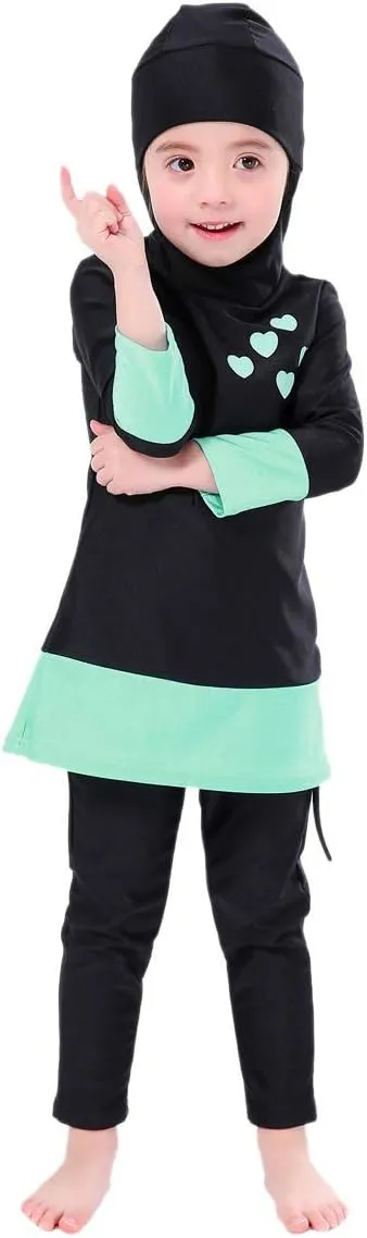 Kids Muslim Swimsuit for Girls Islamic Burkini Full Cover Hijab Top Pants Long Sleeve Rash Guard Swimwear Beach Bathing Suit