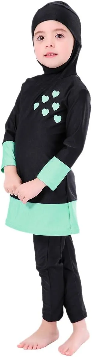 Kids Muslim Swimsuit for Girls Islamic Burkini Full Cover Hijab Top Pants Long Sleeve Rash Guard Swimwear Beach Bathing Suit