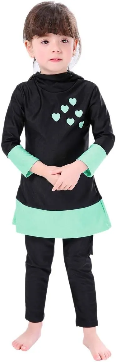 Kids Muslim Swimsuit for Girls Islamic Burkini Full Cover Hijab Top Pants Long Sleeve Rash Guard Swimwear Beach Bathing Suit
