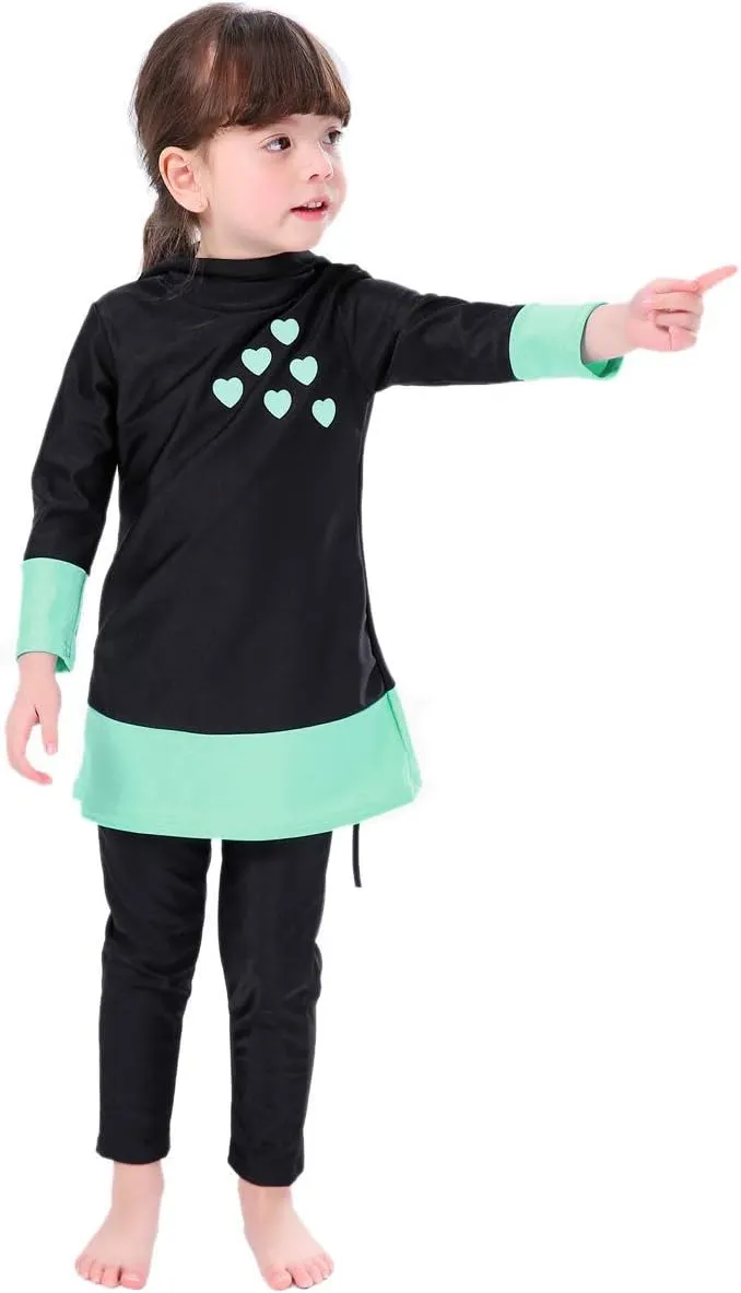 Kids Muslim Swimsuit for Girls Islamic Burkini Full Cover Hijab Top Pants Long Sleeve Rash Guard Swimwear Beach Bathing Suit