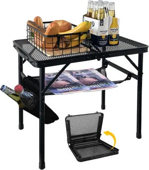 KINGROCK Folding Camping Table with Mesh Bag, Adjustable Height Grill Table for Outdoor Camping, Picnic, Patio, Dining, BBQ, Party
